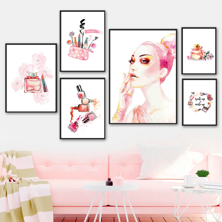 

Fashion Girl Perfume Nail Salon Wall Art Canvas Painting Nordic Posters And Prints Wall Pictures For Living Aesthetic Room Decor
