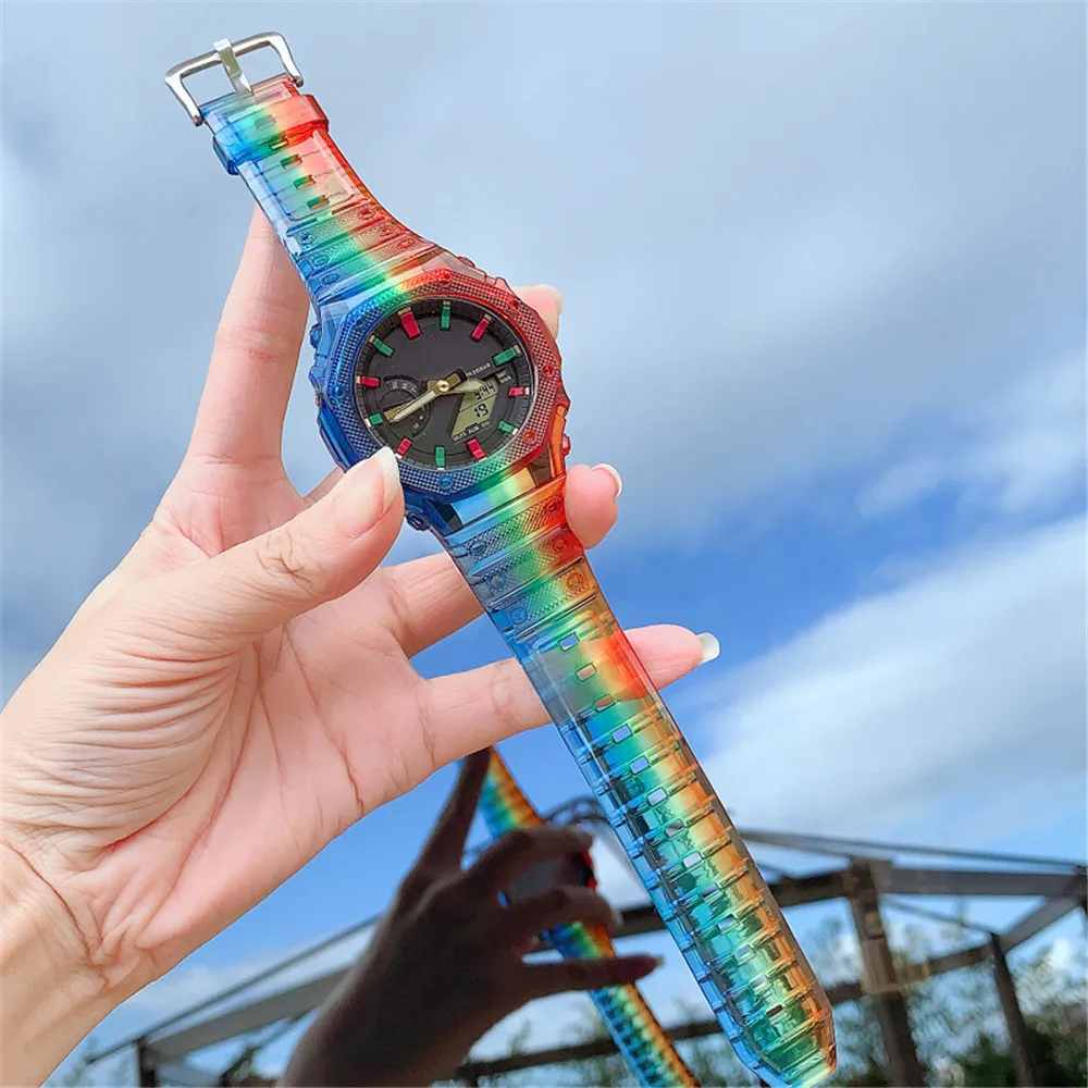 

Resin Watch Strap Case for Casio G-Shock GA-2100 Refit Replacement Transparent Gradient Wrist Band Bracelet Accessories