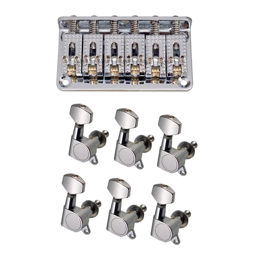Chrome 6 String Guitar Hardtail Bridge Top Load+6R Tuning Pegs Tuners for Electric | Спорт и развлечения
