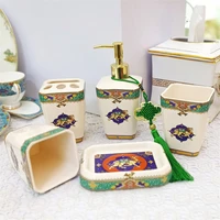 ceramic bathroom accessories set soap dispenser toothbrush holder gargle cups soap dish 5 pieces set 304 sus head wedding gift