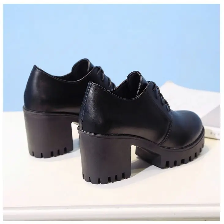 Женские офисные туфли LIHUAMAO вечерние на блочном каблуке со шнуровкой и круглым