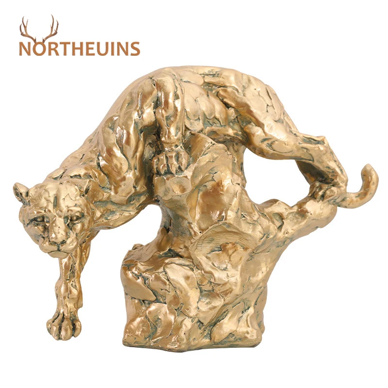 Золотистые американские леопардовые фигурки NORTHEUINS из смолы для интерьера