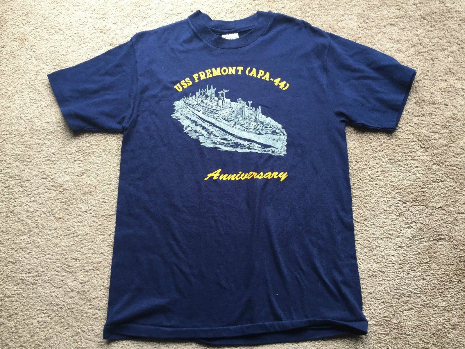 USS Fremont APA 44 юбилей США темно синий Второй мировой войны футболка S 3XL|Мужские