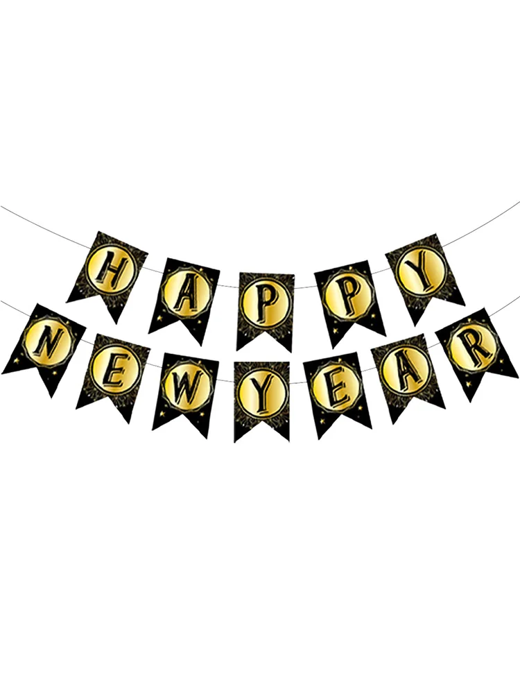 

Блестящий новогодний баннер 2022, блестящий новогодний знак для NYE 2022, новогодние праздвечерние чные принадлежности, золотой, черный