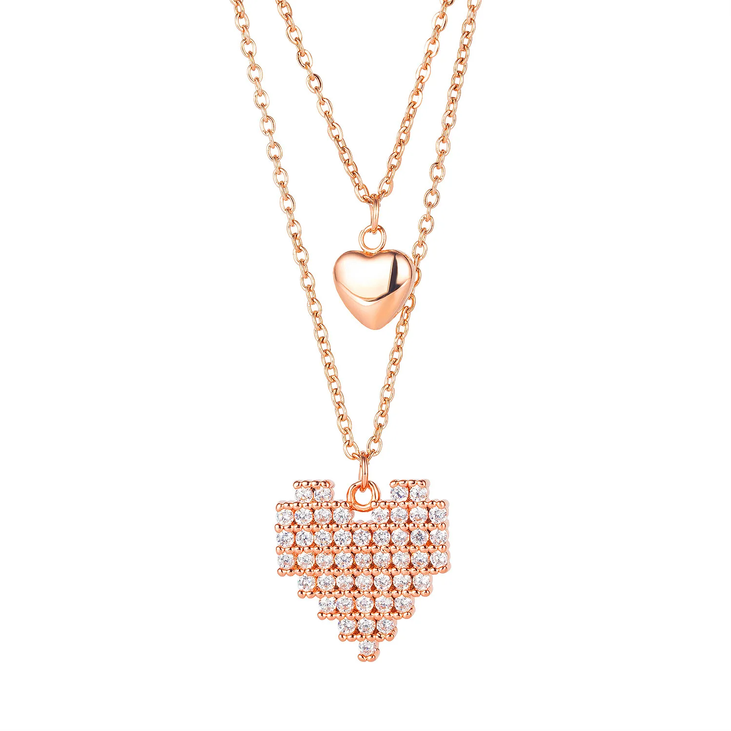

Korean Temperament Titanium Steel Double-Layer Love Diamond Necklace for Women Fashion Heart Stainless Steel Jewelry
