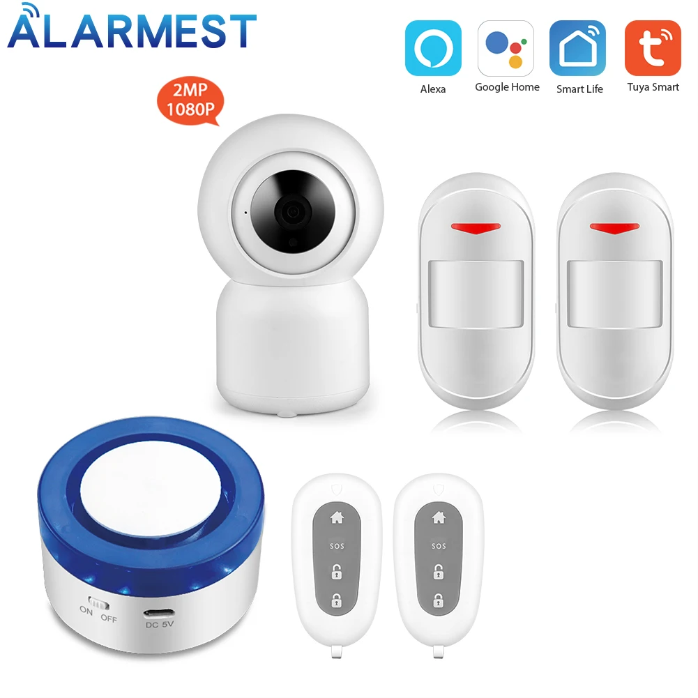 Wireless WIFI Alarm System Siren Security smart life app control compatible with Alexa  wifi camera