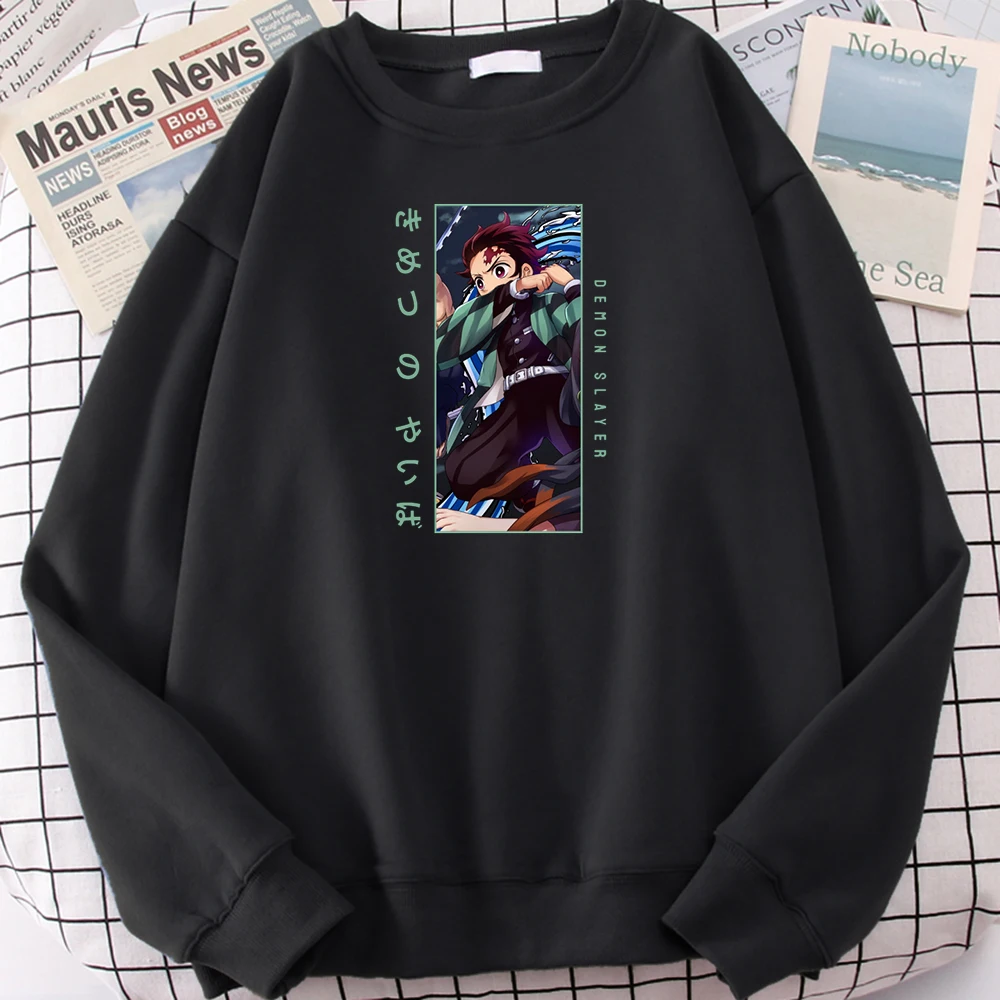 

Man Sweatshirts Anime Demon Slayer Kamado Tanjirou Printing Hoody Mens Round Neck Fashion Plus Size Warm Fleece Female Sweater