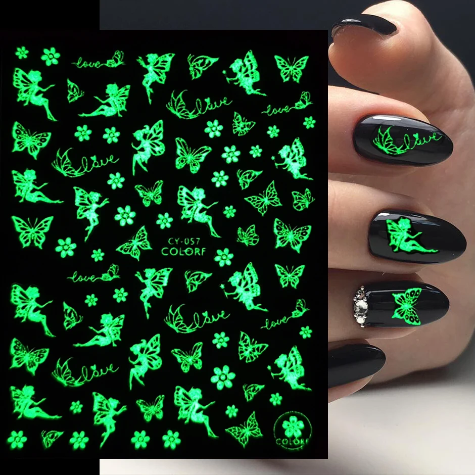 3D наклейки для ногтей светящийся дизайн бабочки листья цветок Слайдеры маникюр
