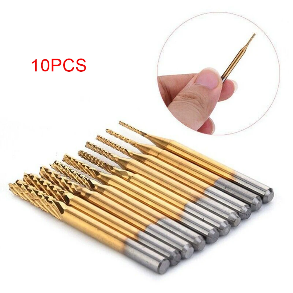 

10Pcs set End Mill 1/8\\\" Shank Carbide CNC Milling Cutter Router Golden