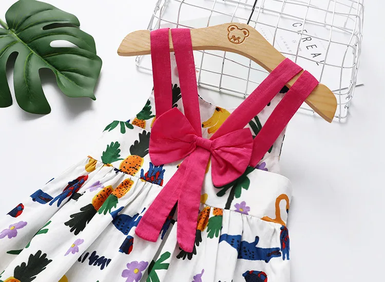 Детское летнее платье без рукавов с принтом кокосового дерева ананаса и бантом