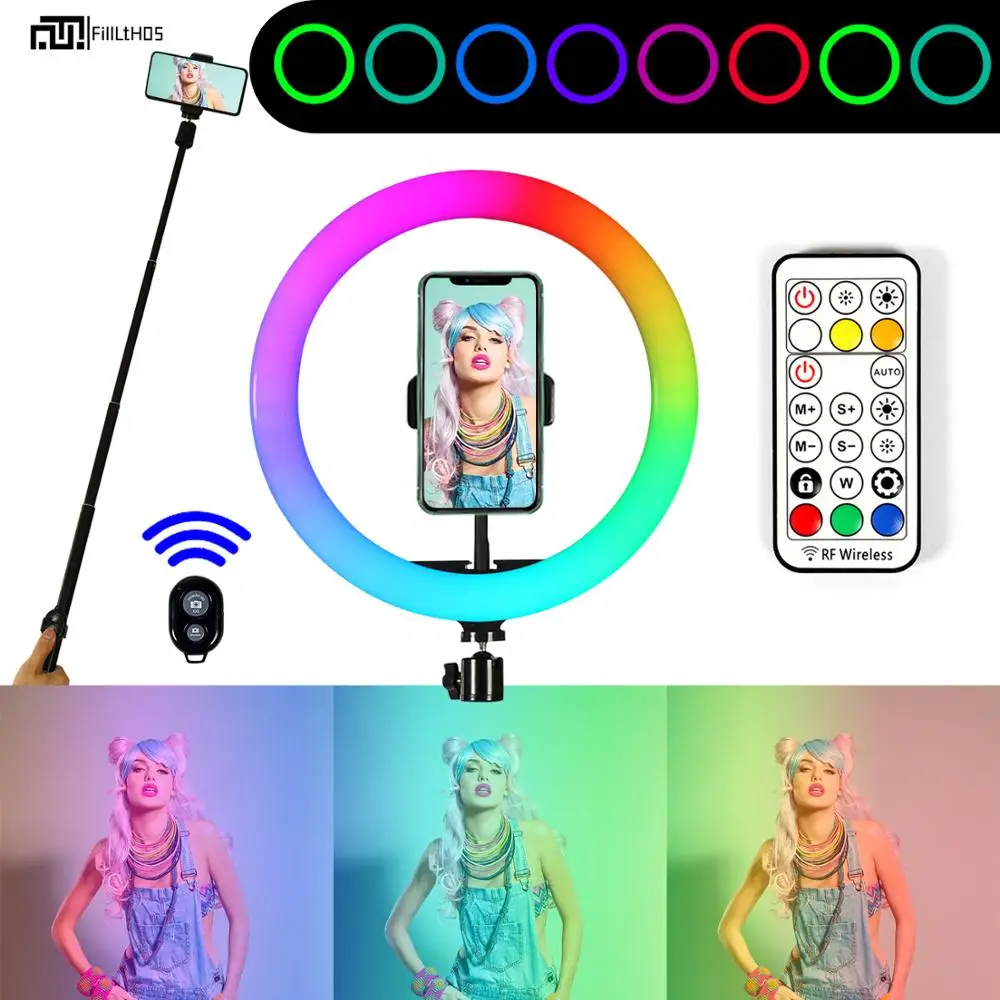 10 дюймов RGB кольцевой светильник с selfie stick светодиодная кольцевая лампа USB 14 видов