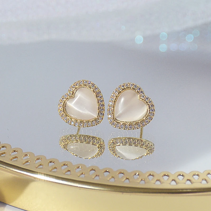 

Trendy Elegant 14K Real Gold Plated Heart Earrings for Women Top AAA Shiny Zircon S925 Silver Needle Stud Jewelry Ins Hot Gift