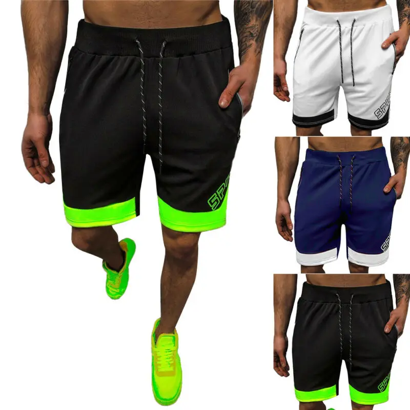 

Men Summer Letter Print Stitching Sports Pants Fitness Gym Jogger Beach Shorts