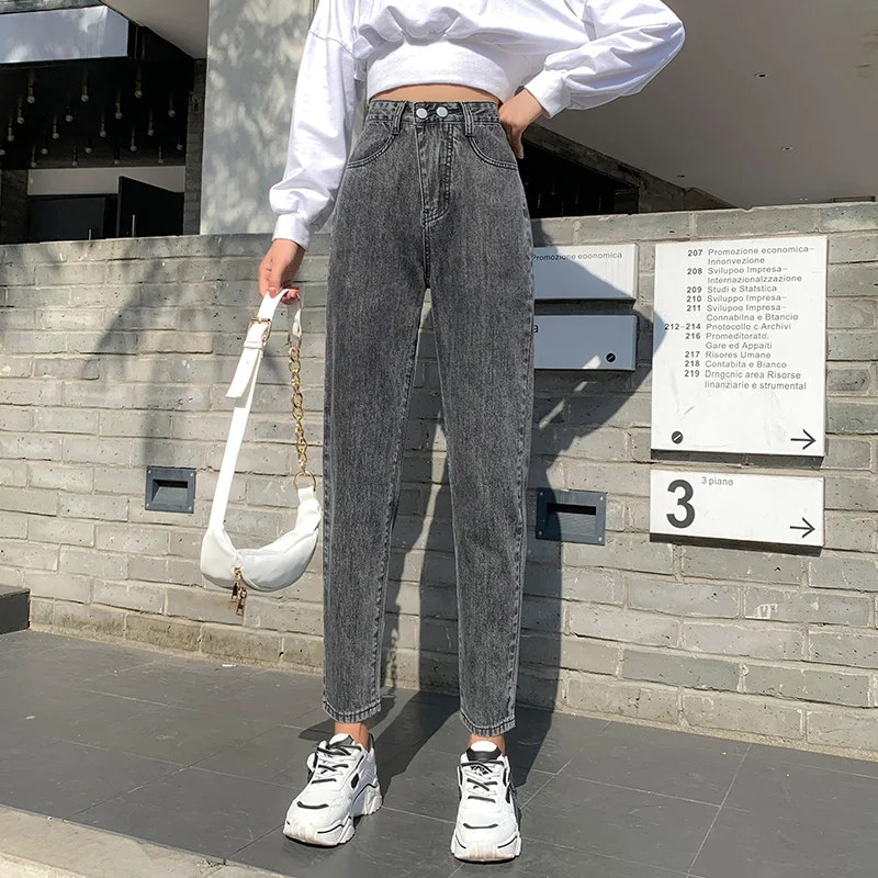 

GUUZYUVIZ Gray Harem Jeans Pintados Mujer Mom Jeans Vintage Blue Loose Casual Denim Trousers Ladies Jeans Pant