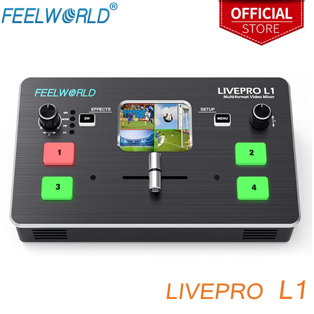 FEELWORLD LIVEPRO L1 Multi-format Video Mixer Switcher 4 HDMI Inputs Multi Camera Production USB3.0 For Live Streaming Youtube