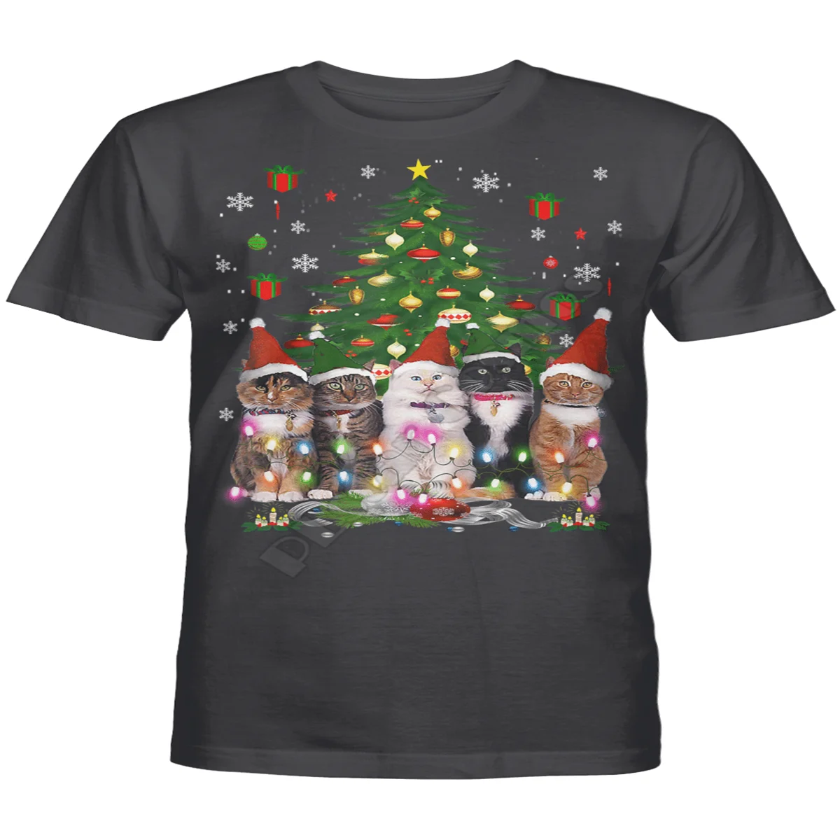 

Забавная Рождественская рубашка с изображением кошки, футболка с рисунком рождественской елки, кошки, мужские и женские топы, забавная хлоп...