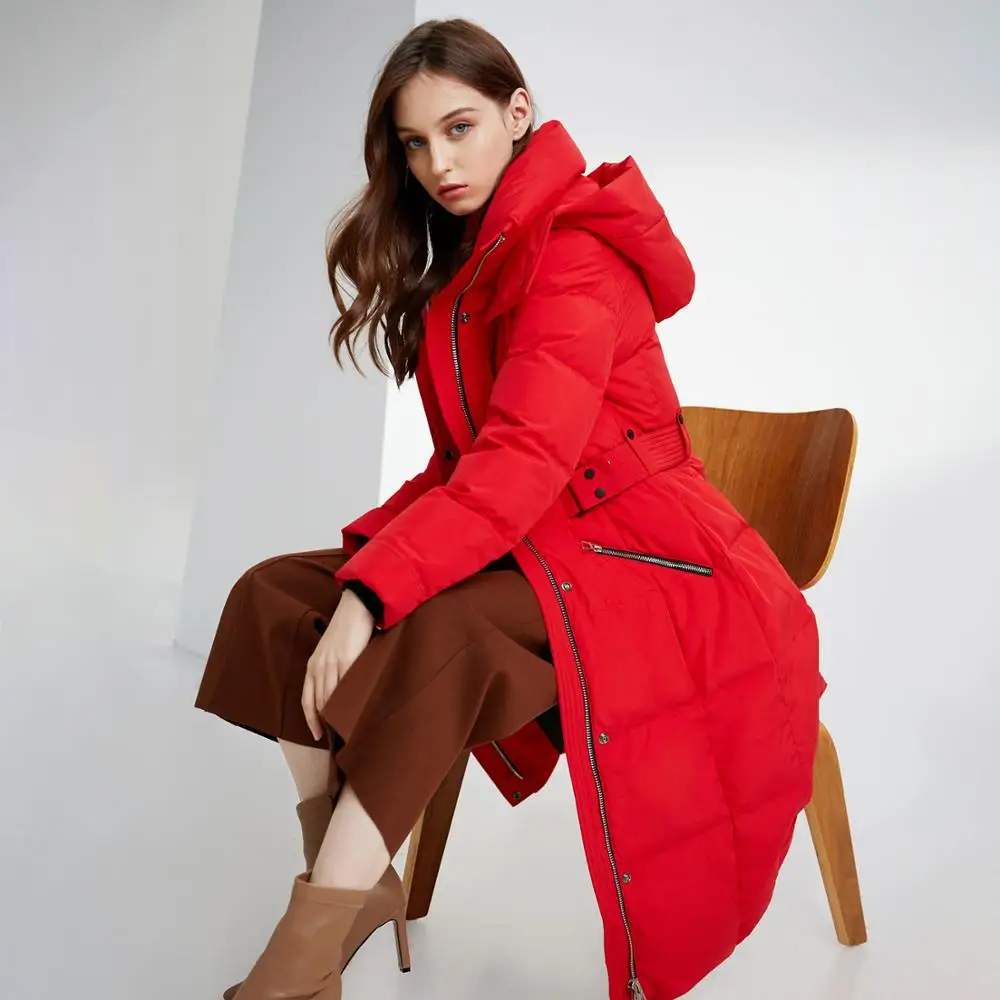 BOSIDENG женский длинный пуховик с поясом новая Съемная шапка модное зимнее пальто