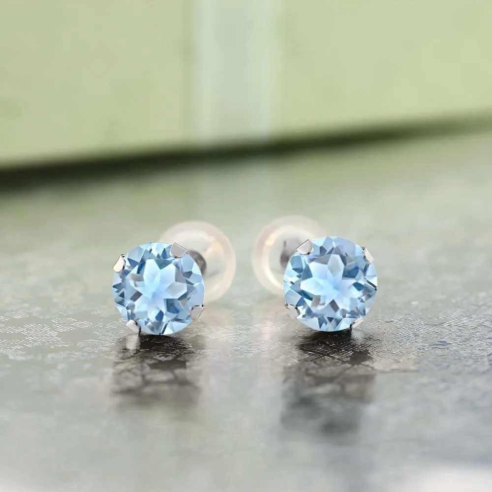 GemStoneKing 2 39 Ct круглые 6 мм Небесно Голубой топаз классические серьги гвоздики для