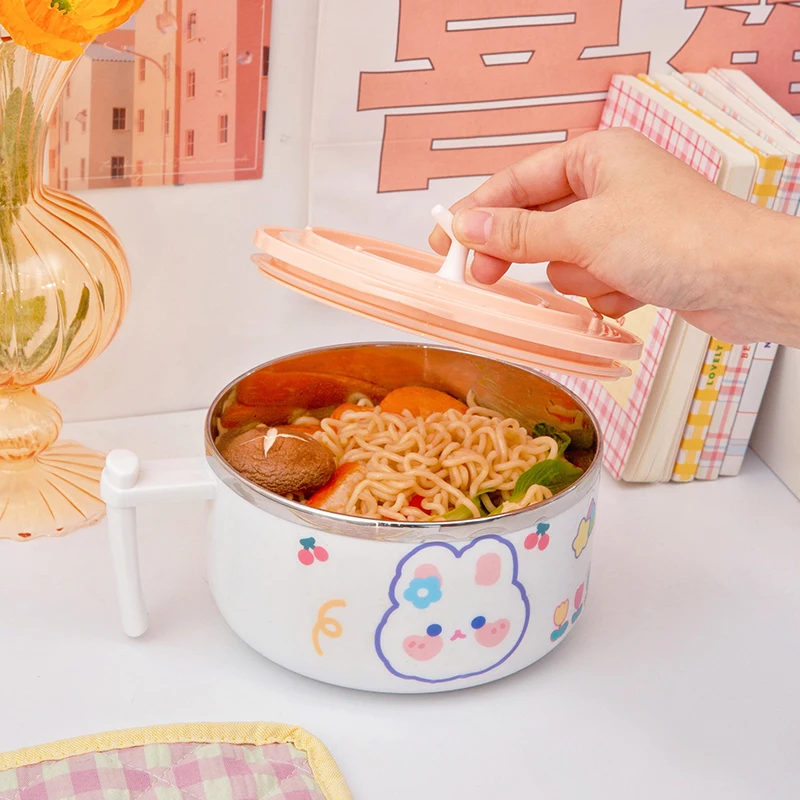 Милая миска для рамен с крышкой милая большая из нержавеющей стали мгновенных