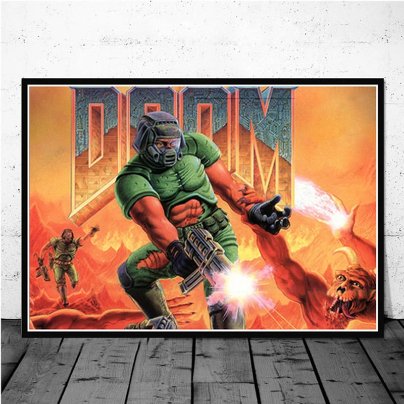 Картина на холсте игры Doom Классические постеры и печати видеоарт на стену с изображениями для детской комнаты домашнего декора Куадрос.