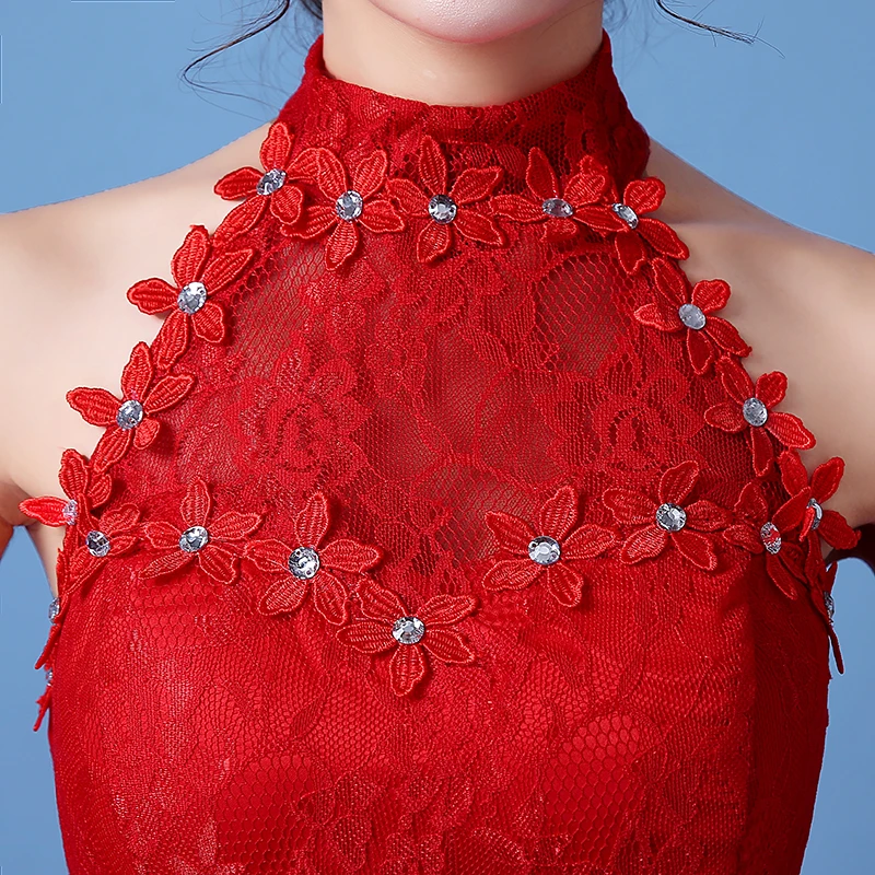 AnXin SH принцесса красное кружево Холтер Русалка свадебное платье винтажное