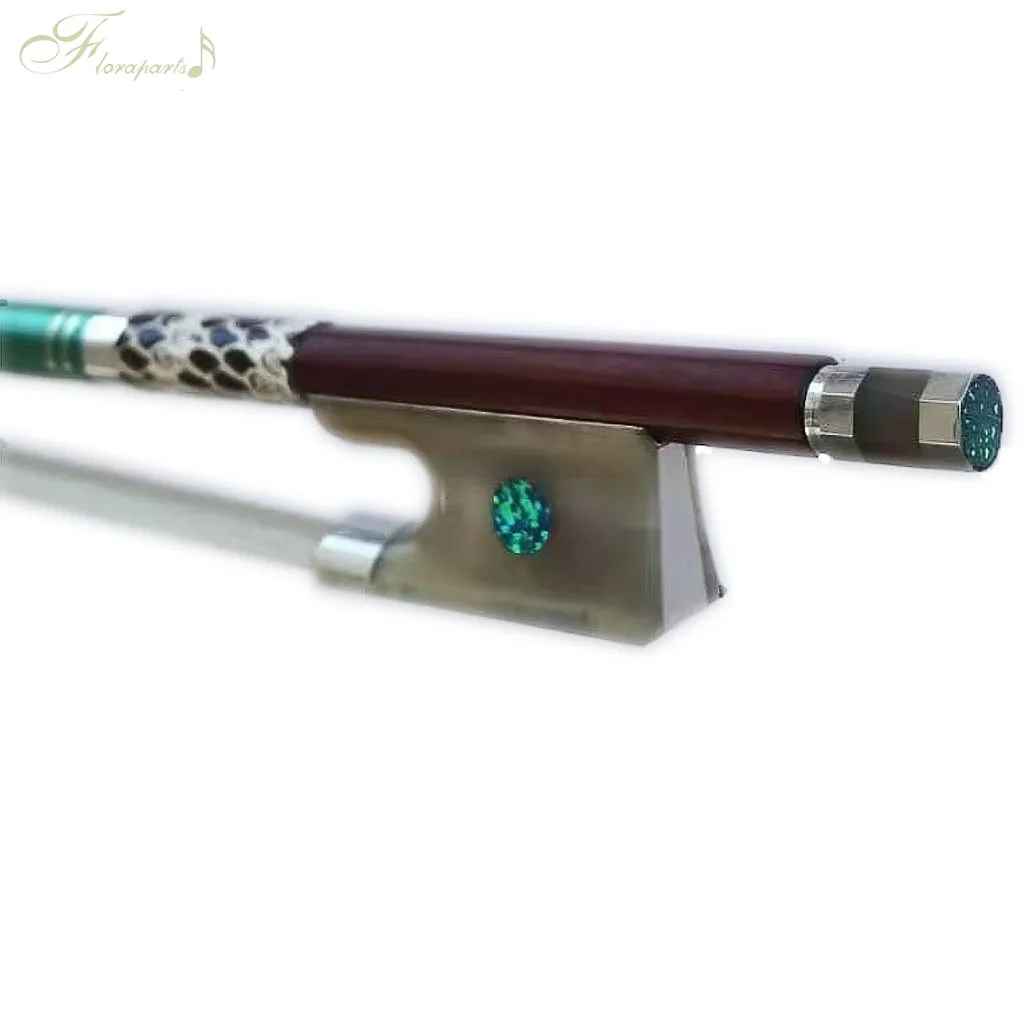 FREE SHIPPING Violin Bow 4/4 Pernambuco Round Stick White-Oxhorm Frog With Gemstones Single Eye Silver Parts FP999B enlarge