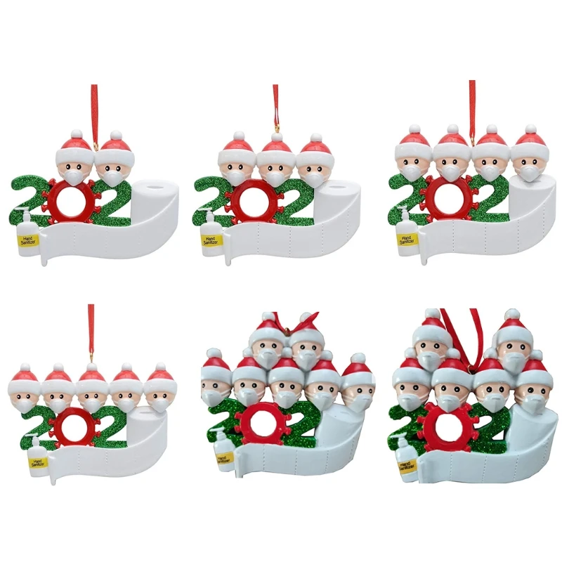 

2020 DIY Christmas Tree Hanging Ornament Quarantine Survivor Family with Mask