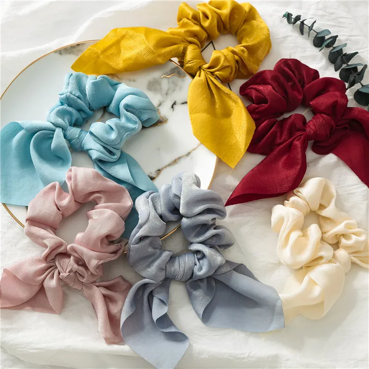 

Tassel Knotted Large Intestine Ring Streamer Hair Ring Cloth Ring Simple Solid Color Rabbit Ears Head Ring Satin Headdress Women