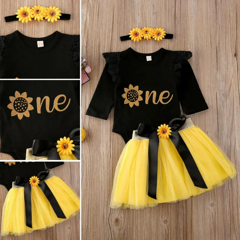 Комплект из 3 предметов одежда для маленьких девочек 1st День рождения цветы с