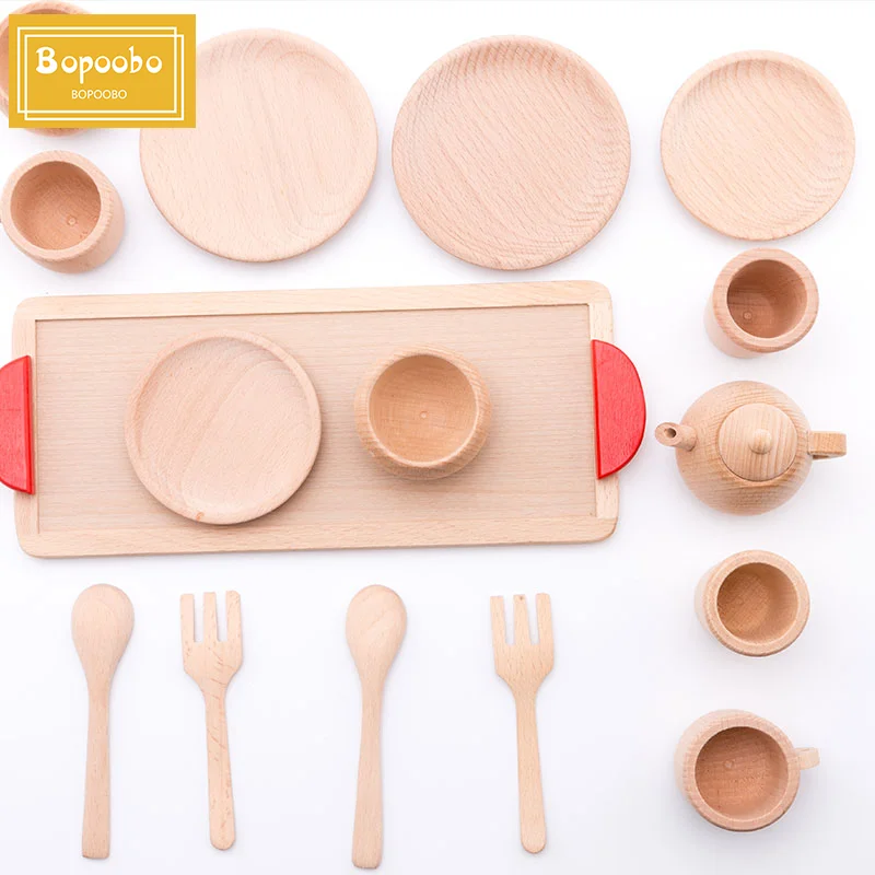 Baby Toy Cutting Fruit Vegetables Wooden Kitchen Toys Pretend Play Mini Solid Beech Tea Coffee Cup Set Early Education Food Toys