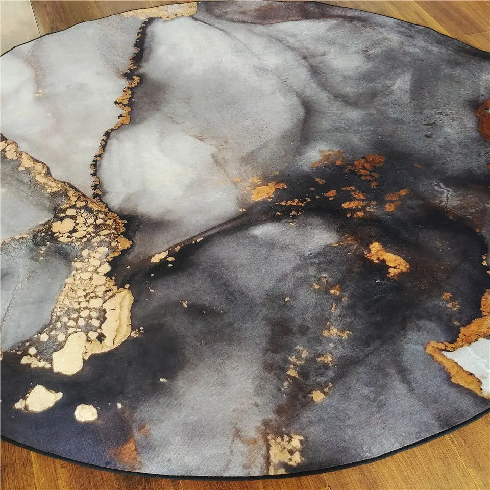 Круглый ковер в китайском стиле с абстрактным пейзажем черный для журнального