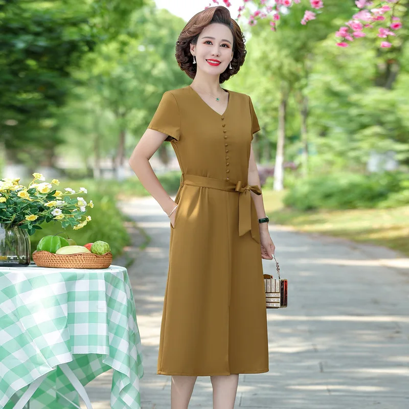 

Женское вечернее платье, ТРАПЕЦИЕВИДНОЕ платье до колен, с V-образным вырезом, на пуговицах, с короткими рукавами, D1361, размера плюс