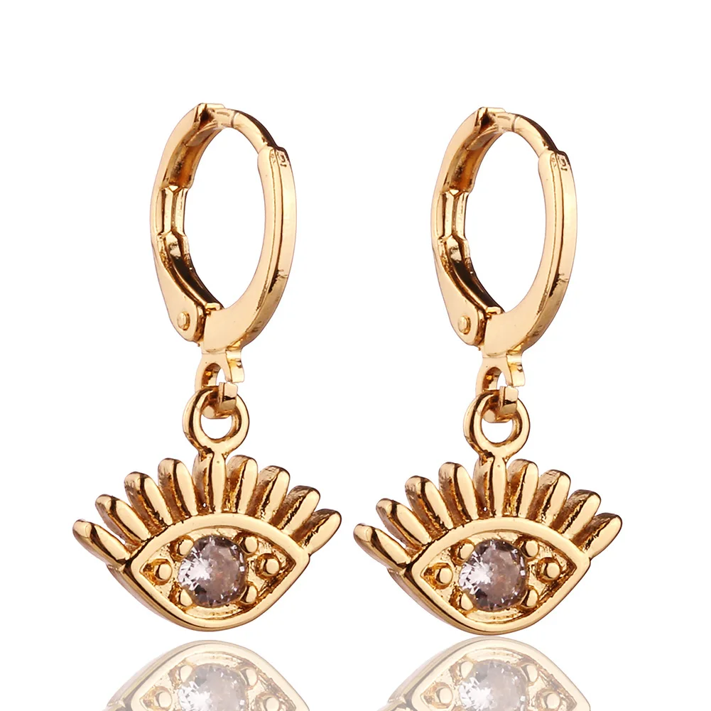 

Copper Gold Plated Evil Eye Pendant Drop Dangle Earrings For Women Inlaid Cubic Zirconia Ear Stud Vintage Jewelry Gift VEA302
