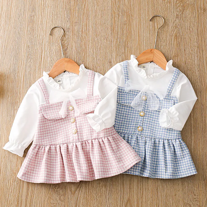 

Spring and Autumn New Girls Ladies Style Bow Houndstooth Stitching Dress