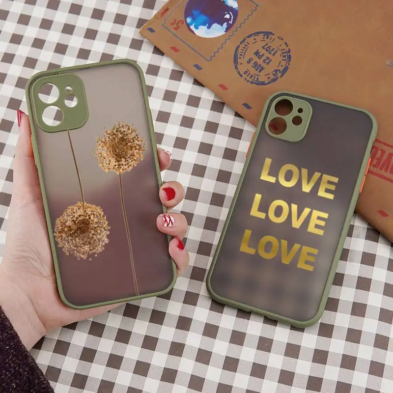 

Golden leaf flowers love print pattern Phone Case matte transparent For iphone 7 8 11 12 plus mini x xs xr pro max cover