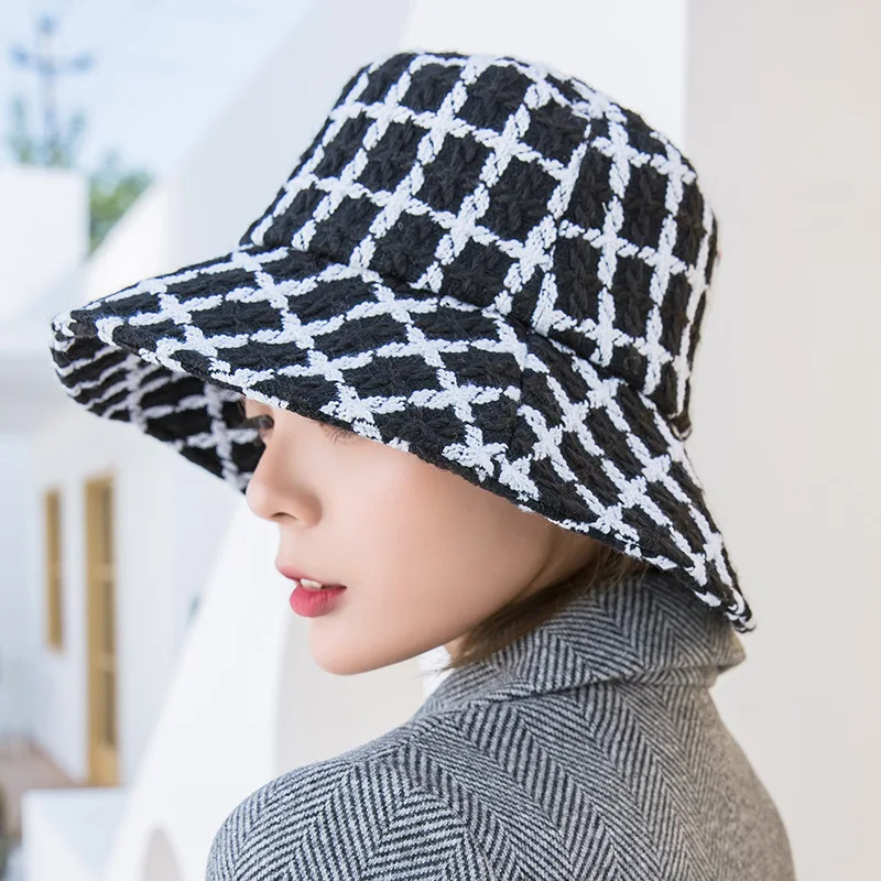 Винтажная тканая клетчатая осенне зимняя Рыбацкая шляпа для женщин и девочек