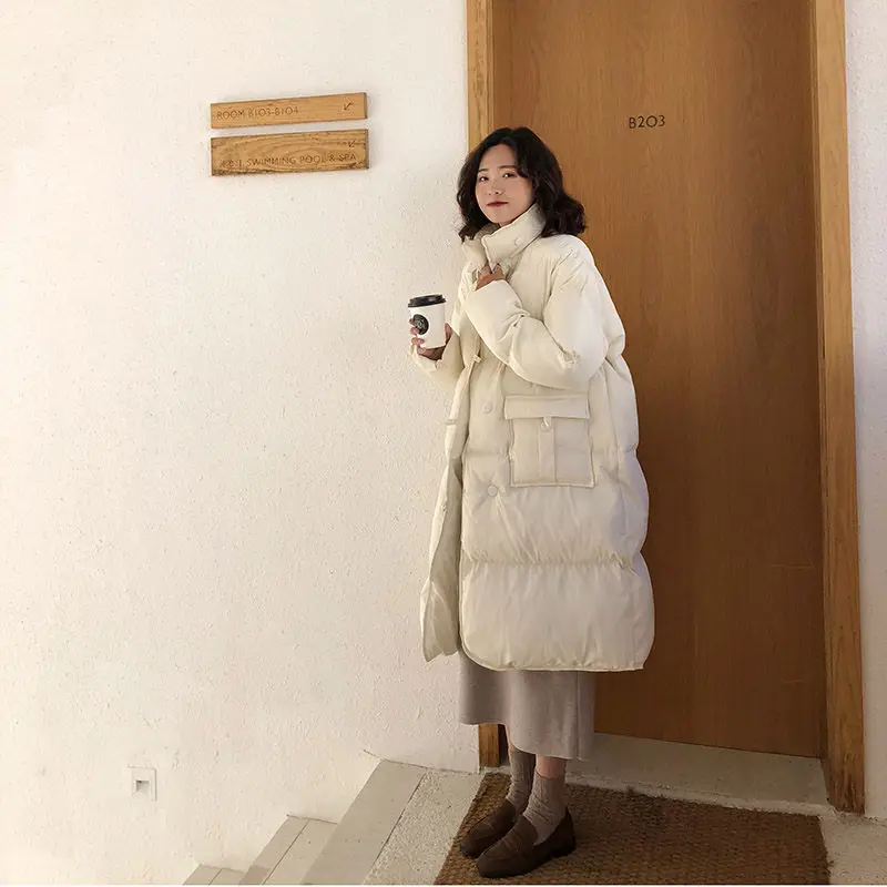 Свободная Толстая стеганая куртка средней длины женская зимняя новая Корейская