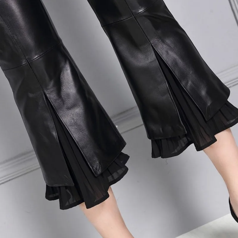 Новые модные женские брюки из овечьей кожи высокого качества натуральной до