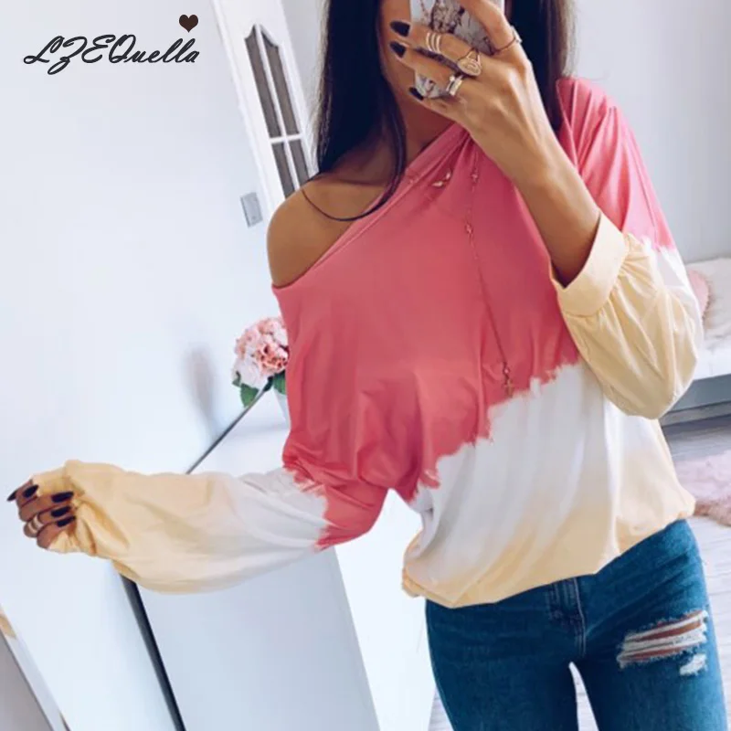 LZEQuella Women Autumn Winter Gradient Color Print Hoodies Sweatshirt Casual O Neck Long Sleeve Pullovers Female Tracksuit Top