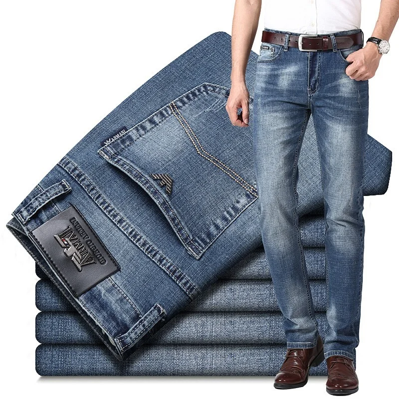 

Summer Thin Men's Jeans Cotton Slim Elastic Italy Eagle Brand Fashion Business Trousers Classic Style Spring Jeans Denim Pants