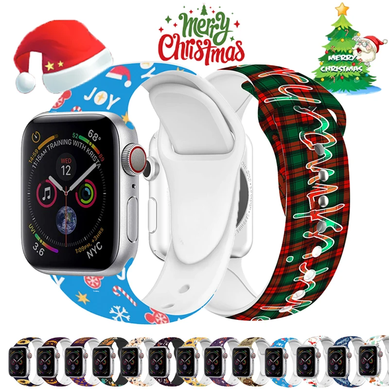

Ремешок рождественский ДЛЯ Apple watch band Series 7 41 мм 45 мм, силиконовый спортивный браслет для наручных часов iWatch 6 5 4 3 SE 44/40/42 мм 38 мм