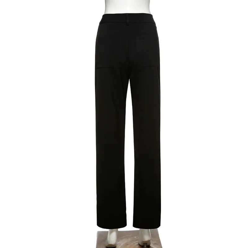 

XBUEN Casual Wide Leg Pants 2021 Summer Streetwear Women Solid Color Spliced Fashion Trousers Sexy Rivet Split Straight Pants