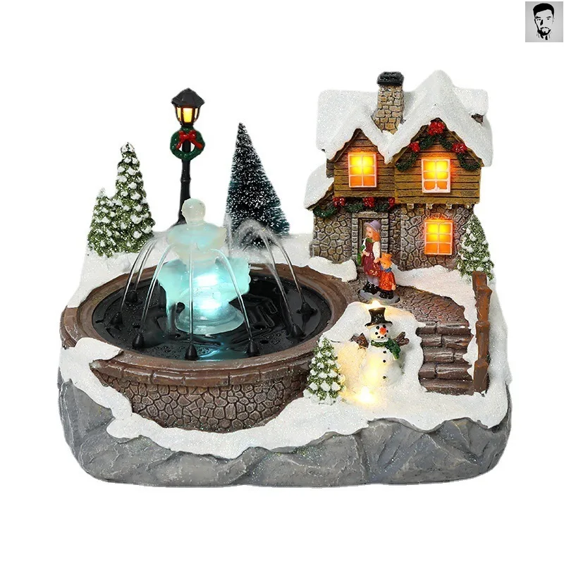 

New product Christmas music luminous house can spray water snow scene house Christmas gifts gifts Christmas ornaments toys