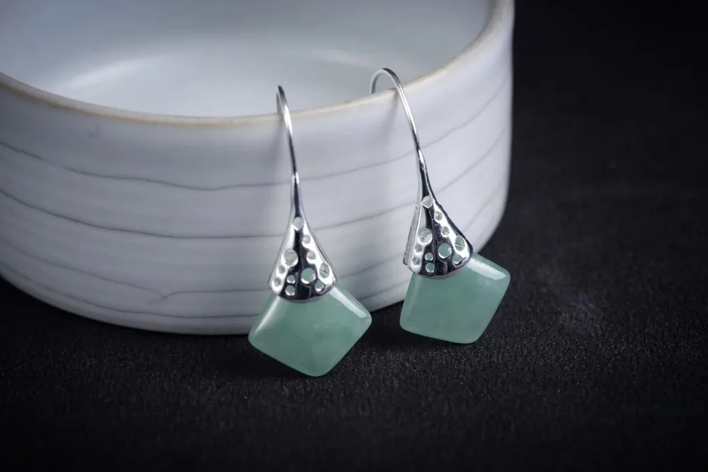 Новинка 5 вариантов красивые женские серьги из настоящего серебра и нефрита в