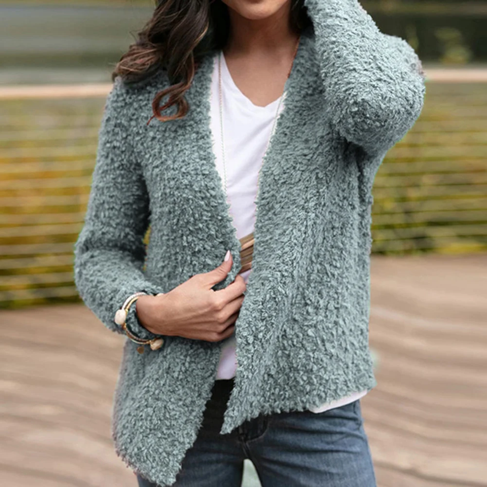 Осенне зимний модный однотонный женский теплый плюшевый Кардиган с длинным
