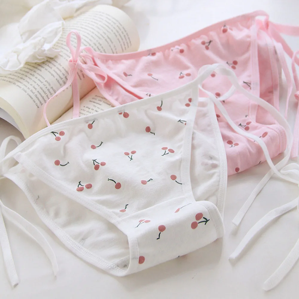 Bandage Panties Women's Underwear Cherry Seamless Panties For Women DIY Tie Bow Kawaii Lingerie For Loli Girl