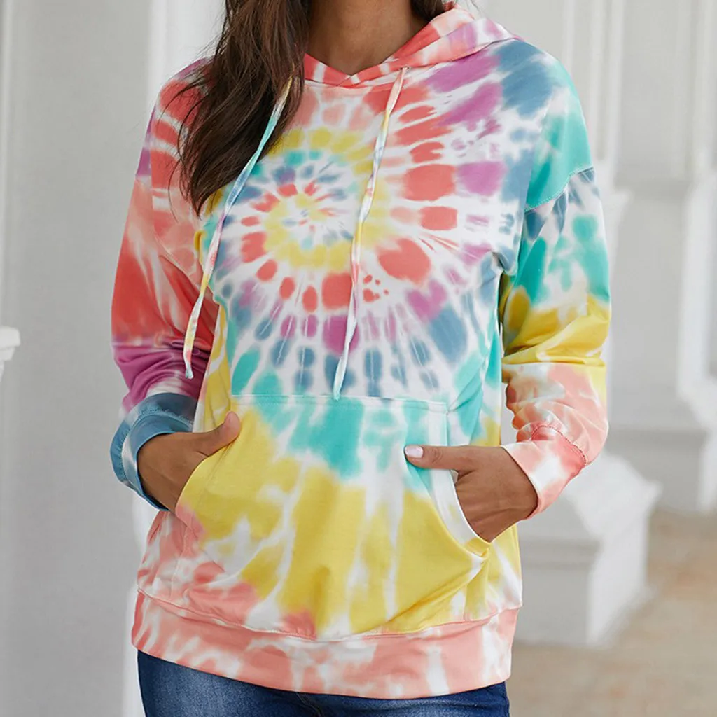 Women Loose Tie-dye Printed Hoodies Pullover Casual Long Sleeve Sweatshirts Tops Las Mujeres Sweetshirts Спортивный Костюм Женск