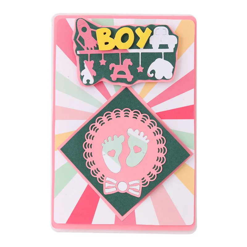 YaMinSanNiO Boy Letter Metal Cutting Dies Baby Footprint Frame Craft Scrapbooking Paper Card Making Album Embossing Stencil |