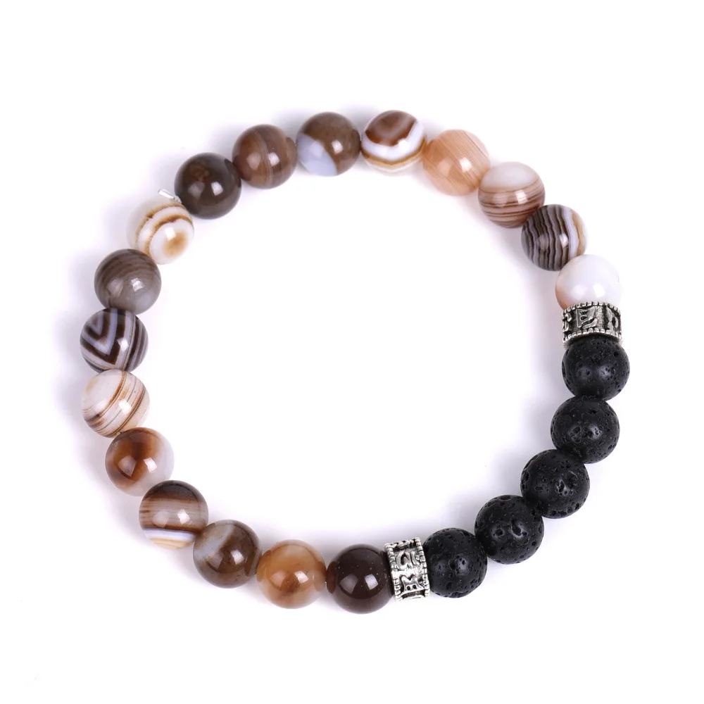 

2021 New Natural Onyx Bracelet Six-character Mantra Buddhist Purification Reiki Yoga Volcanic Stone Popular European And America