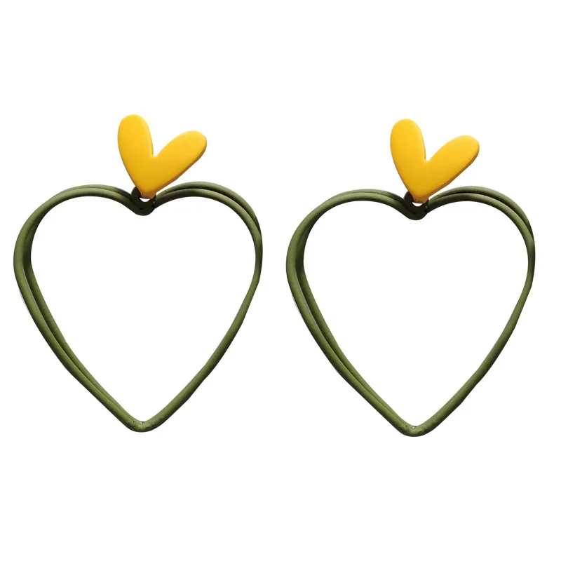 

S925 needle Sweet Jewelry Earrings Hot Selling Two Color Yeallow With Green Heart Drop Earrings Female Jewelry Girl Student Gift